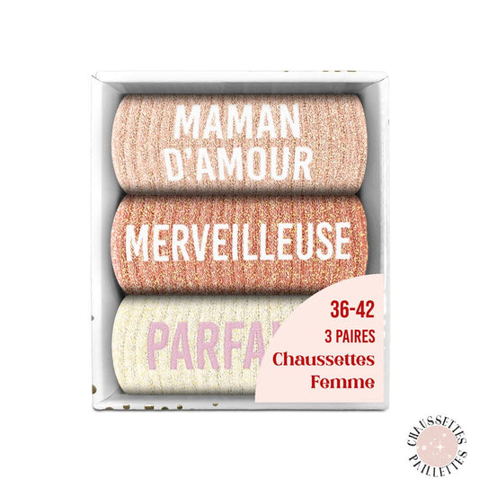 Coffret Trio Chaussettes Paillettes Maman D'amour