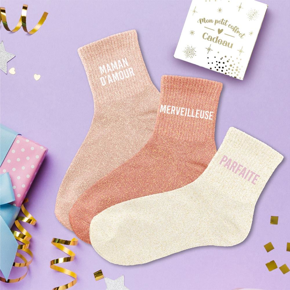 Coffret Trio Chaussettes Paillettes Maman D'amour