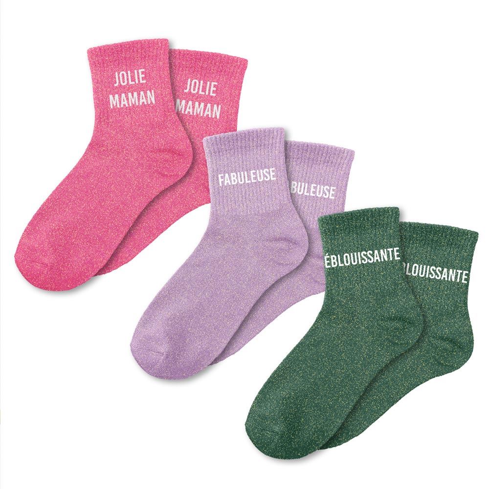 Coffret trio chaussette paillette Jolie maman