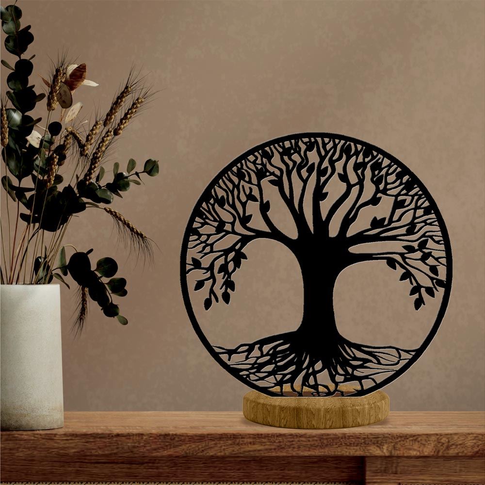 Décoration arbre de vie noir en bois à poser