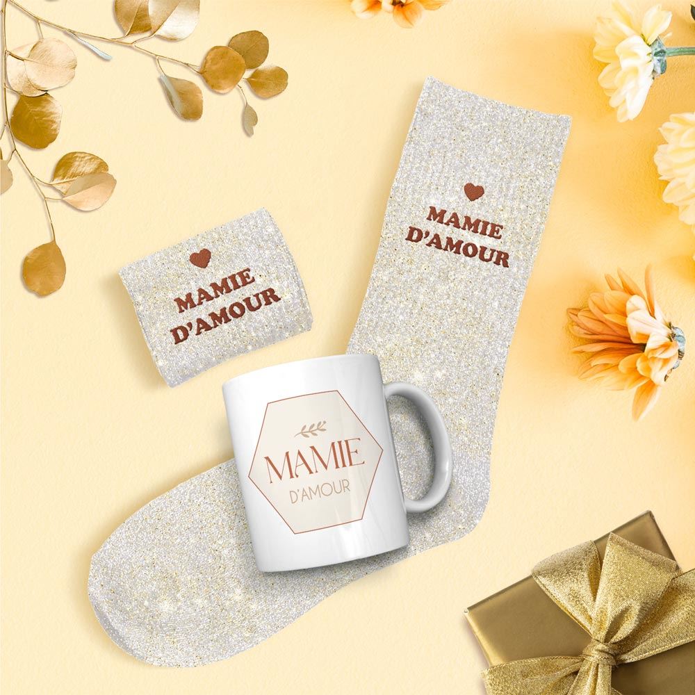 Coffret Mug Chaussettes Paillettes Mamie