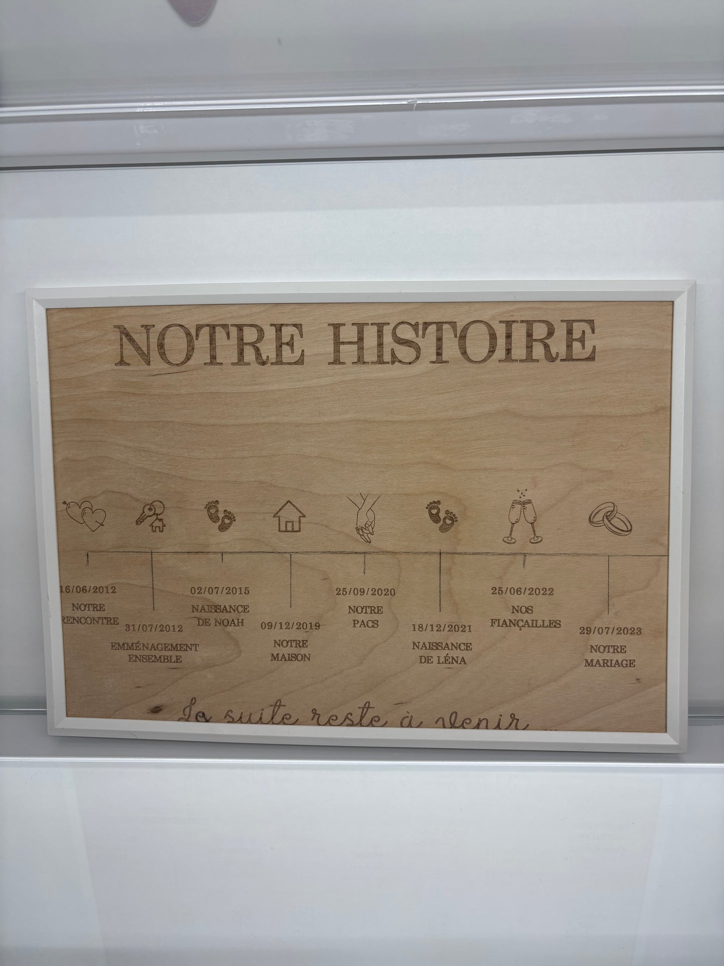 Cadre plaque bois personnalisable "notre histoire"