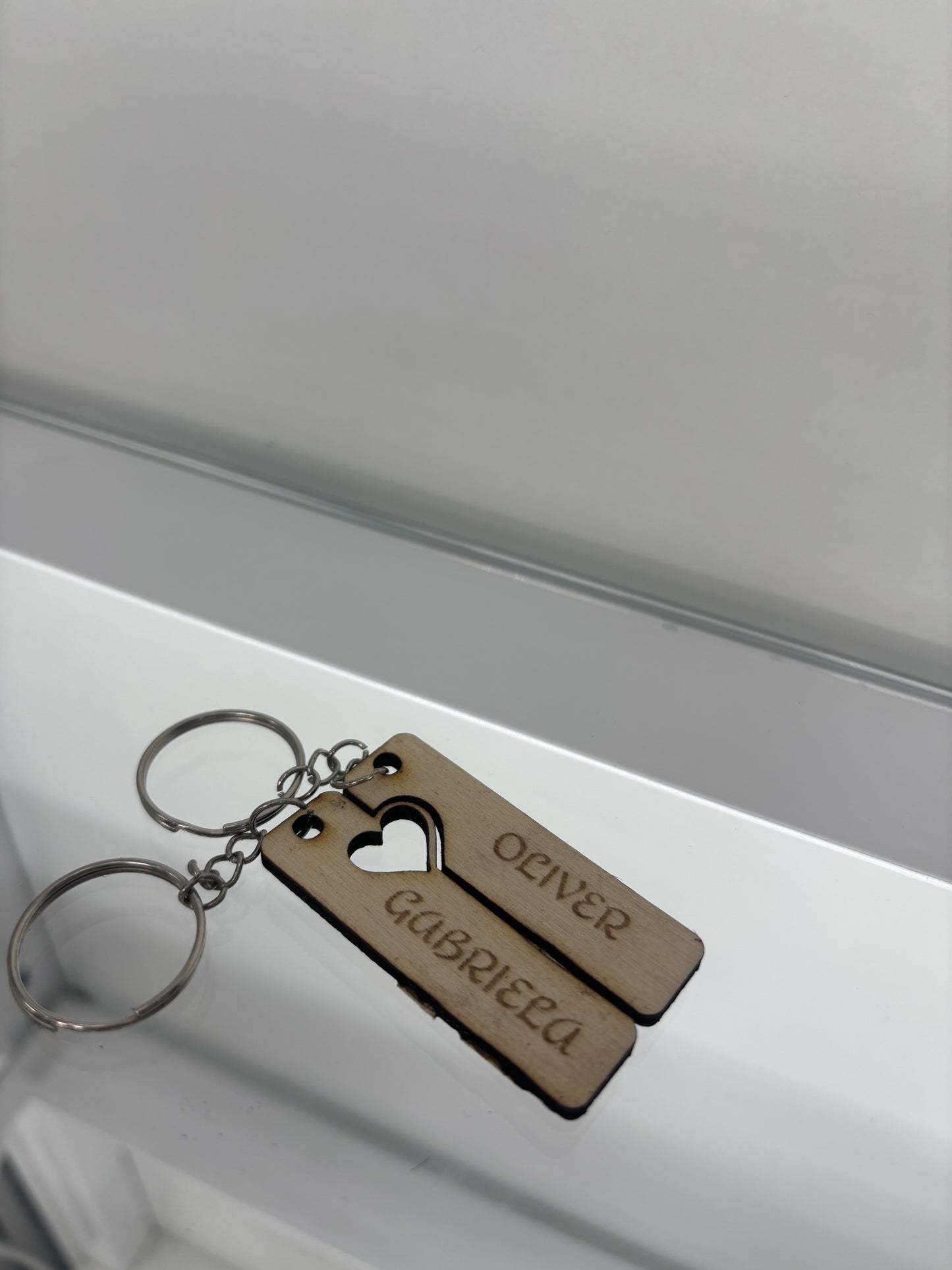 Porte-clés duo avec prénom et coeur personnalisable