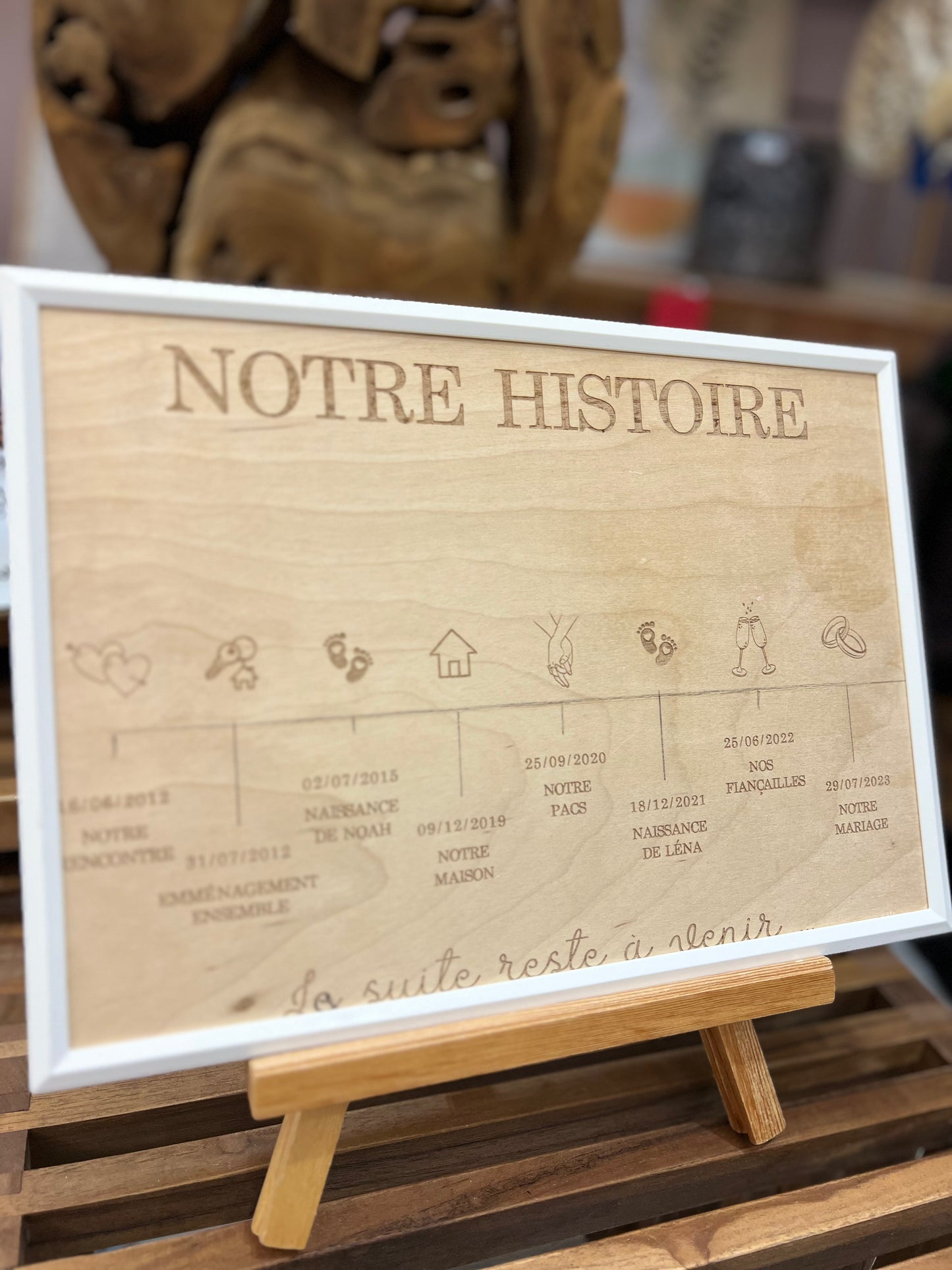 Cadre plaque bois personnalisable "notre histoire"