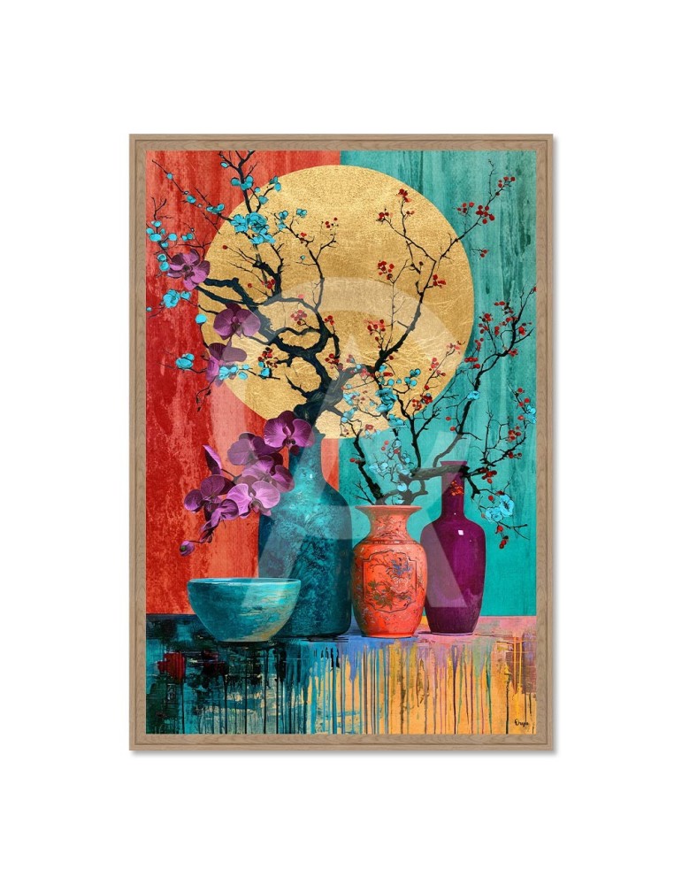 Tableau Orya JOC-26D05 encadré chêne – image 60 × 90 cm