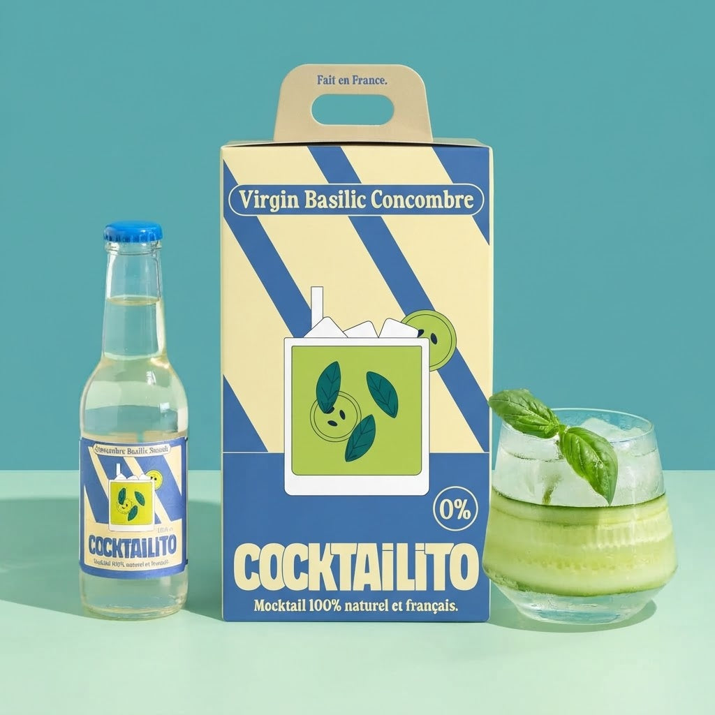 Virgin Basilic Concombre Cocktailito – sans alcool 0 % – 4 × 20 cl