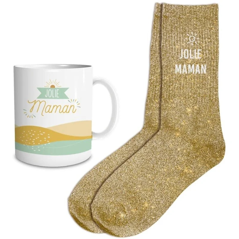 Coffret mug chaussettes paillettes jolie maman
