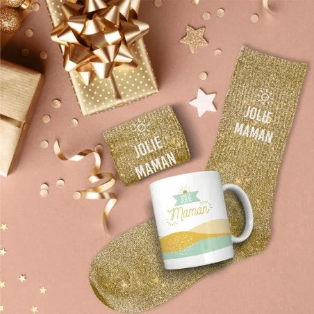 Coffret mug chaussettes paillettes jolie maman