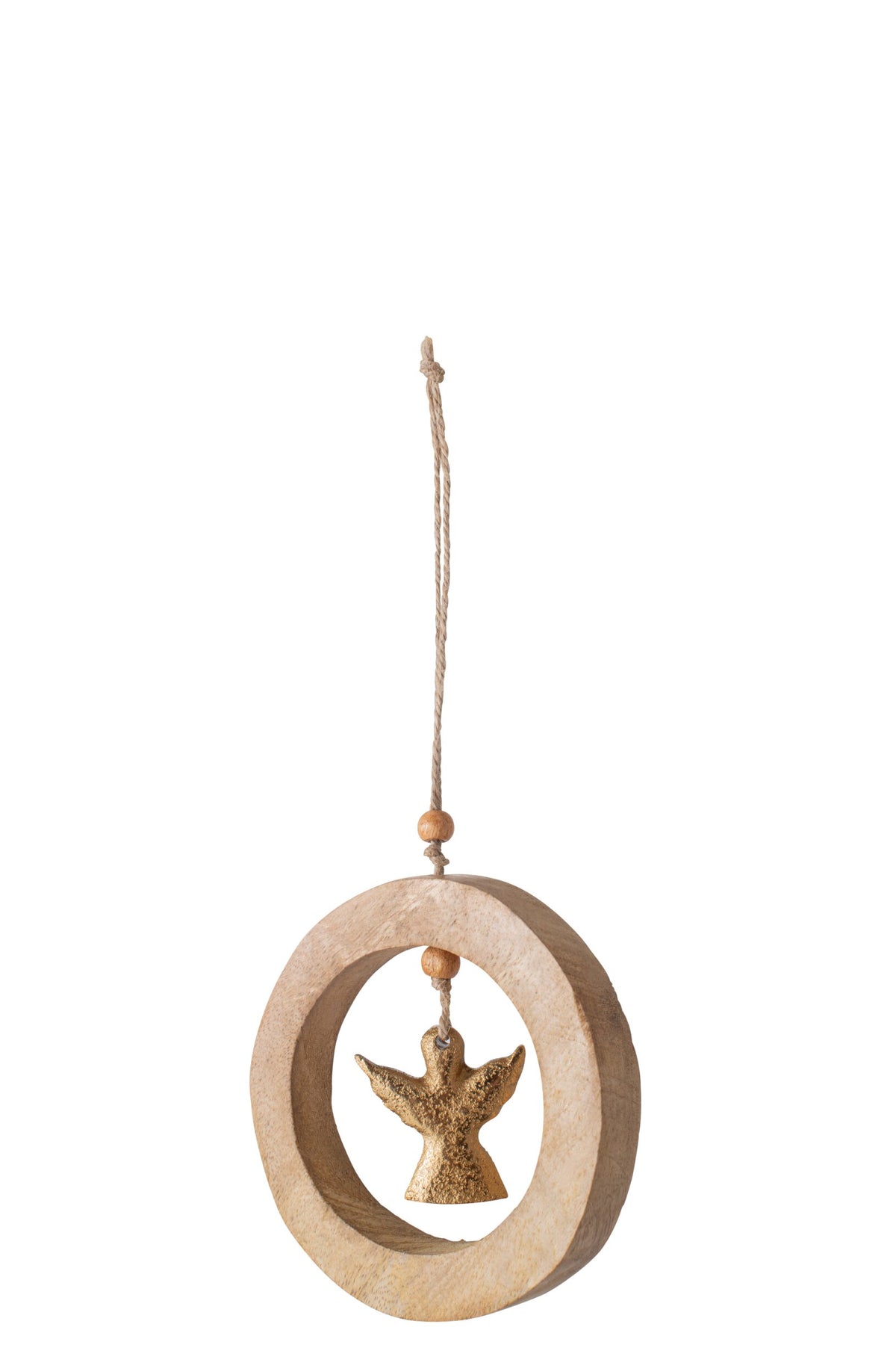 Suspension ange dans cercle bois de manguier naturel/doré s – J-line