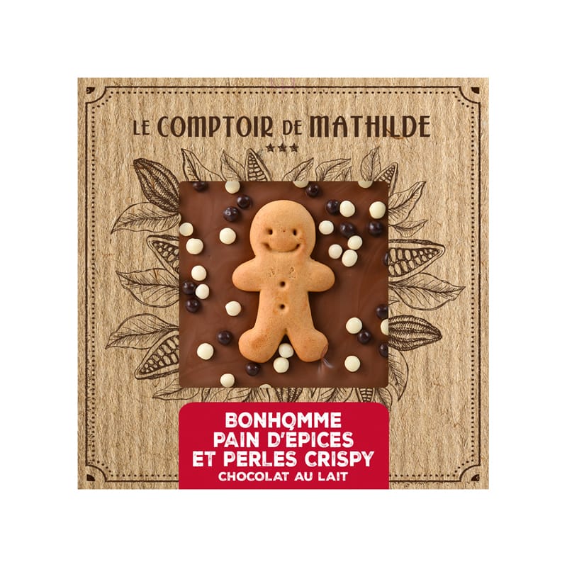 Tablette Chocolat Lait Bonhomme Pain D'Epice Et Perles Crispy 80G