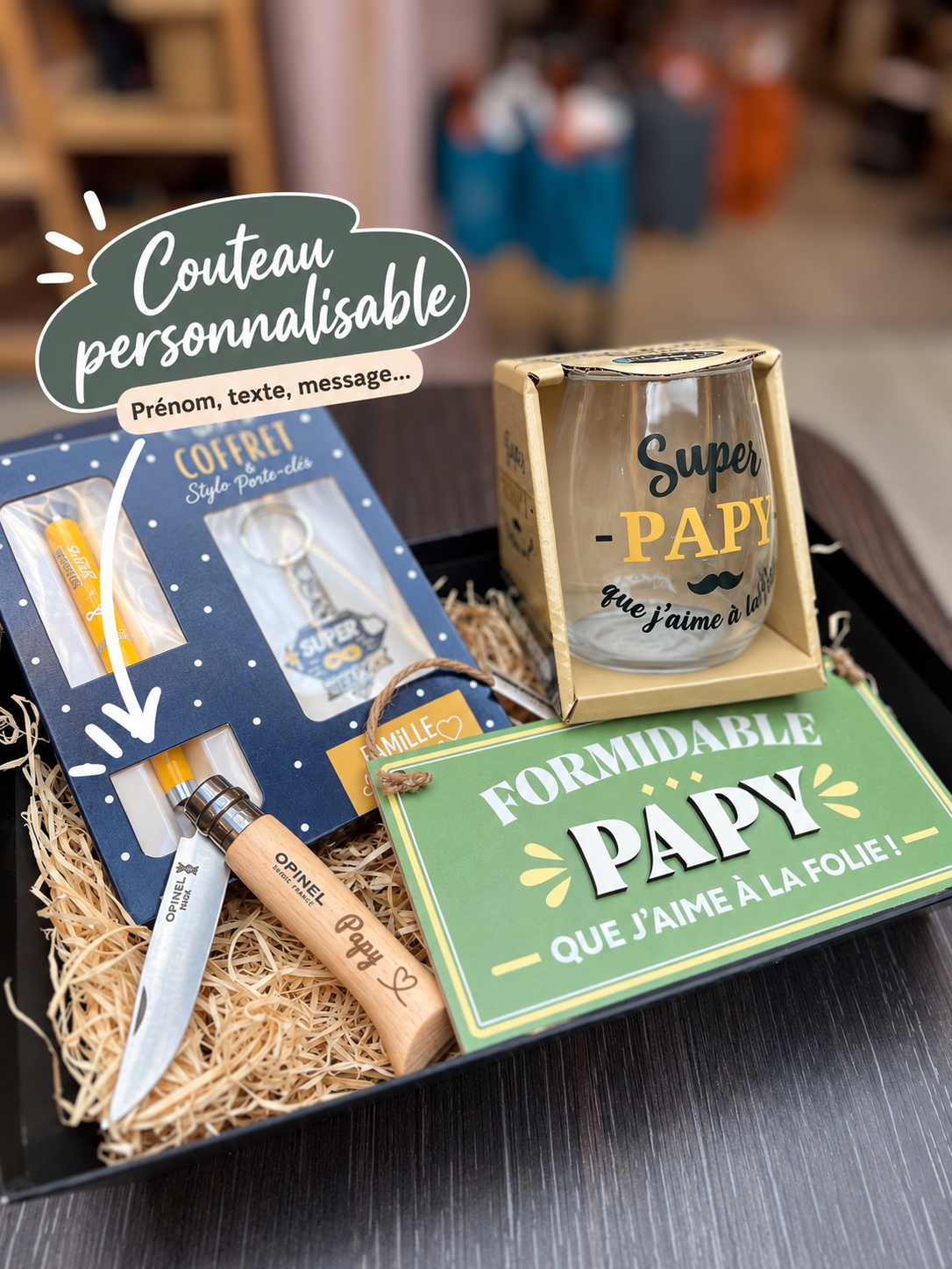 Coffret Papy avec Opinel gravé et accessoires