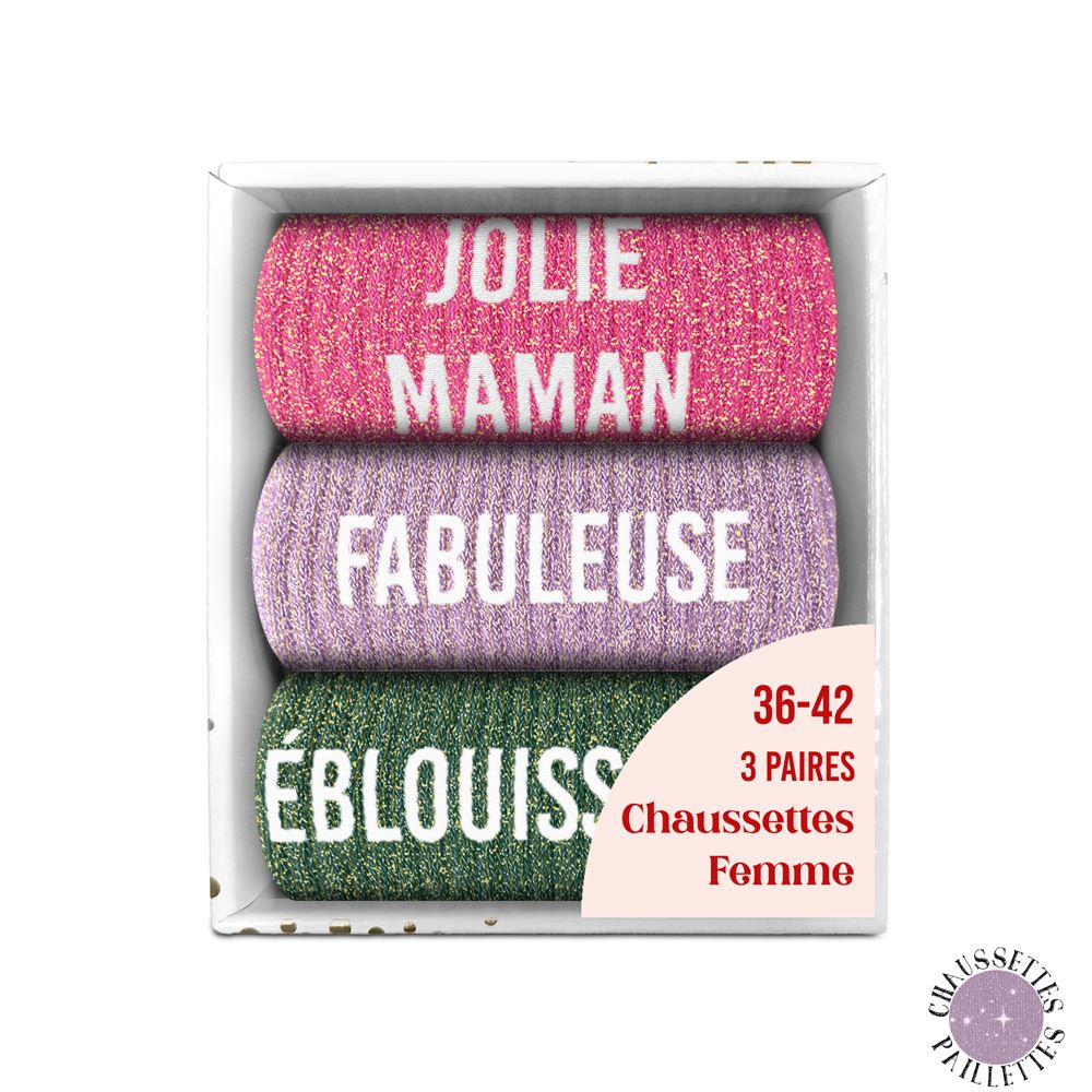 Coffret trio chaussette paillette Jolie maman