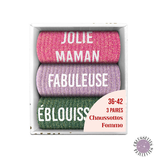 Coffret trio chaussette paillette Jolie maman