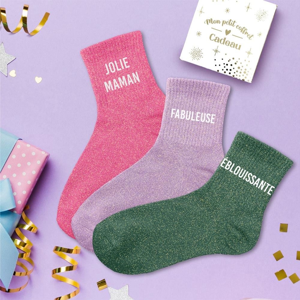Coffret trio chaussette paillette Jolie maman