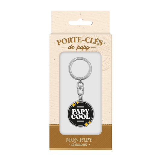 Porte-clés médaille « Papy Cool » – Noir et argenté