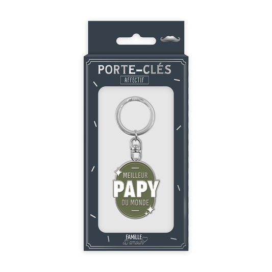 Porte-clés rond « Meilleur Papy du monde » – Blanc et doré