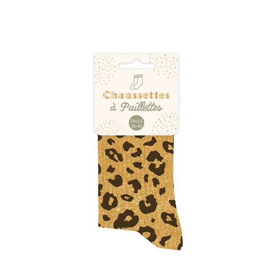 Chaussettes Courtes Paillettes Jaune Léopard