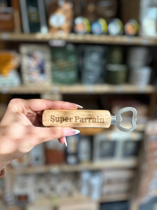 Décapsuleur personnalisé Parrain – manche en bois