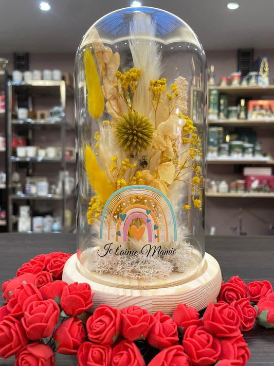 CLOCHE FLEURS SÉCHÉES JE T'AIME MAMIE