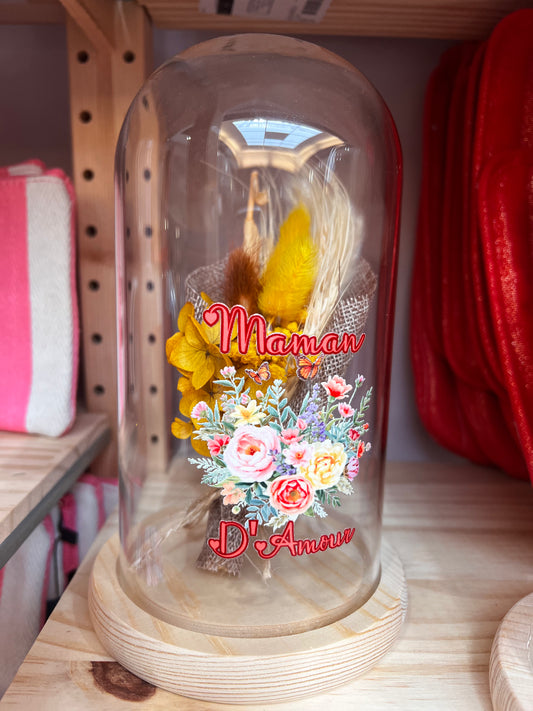 Cloche fleurs séchées maman