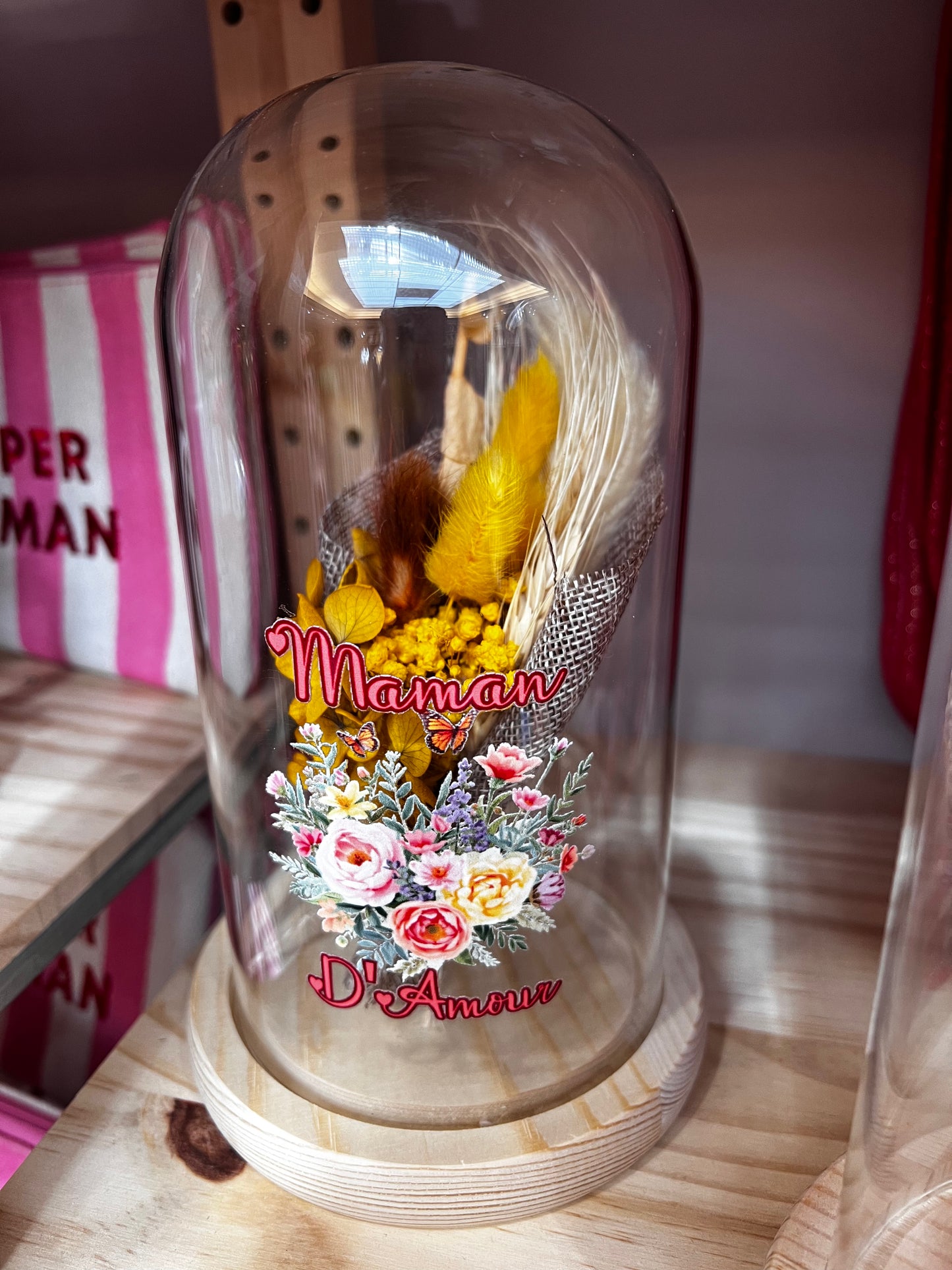 Cloche fleurs séchées maman