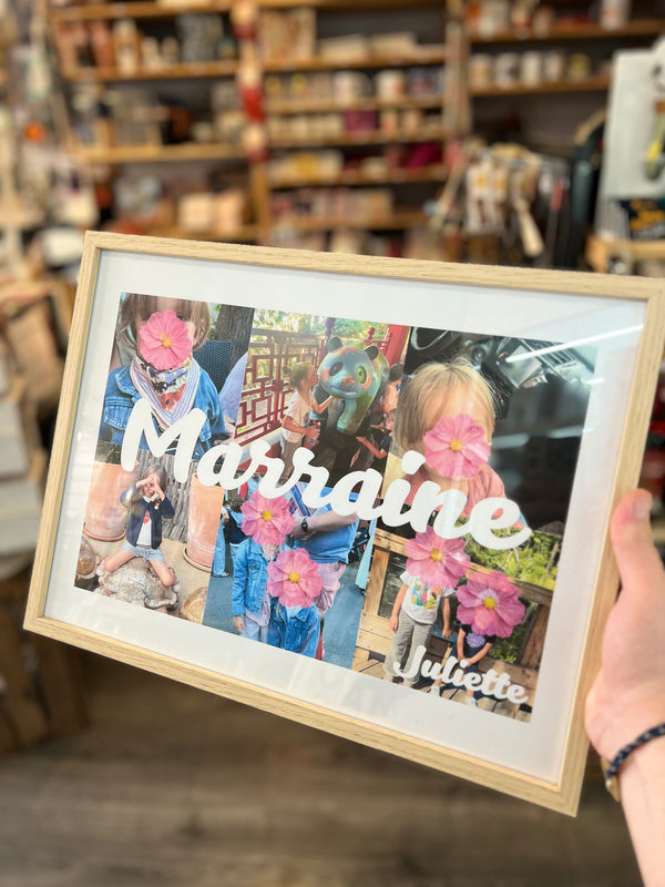 Cadre photo A3 personnalisé Marraine