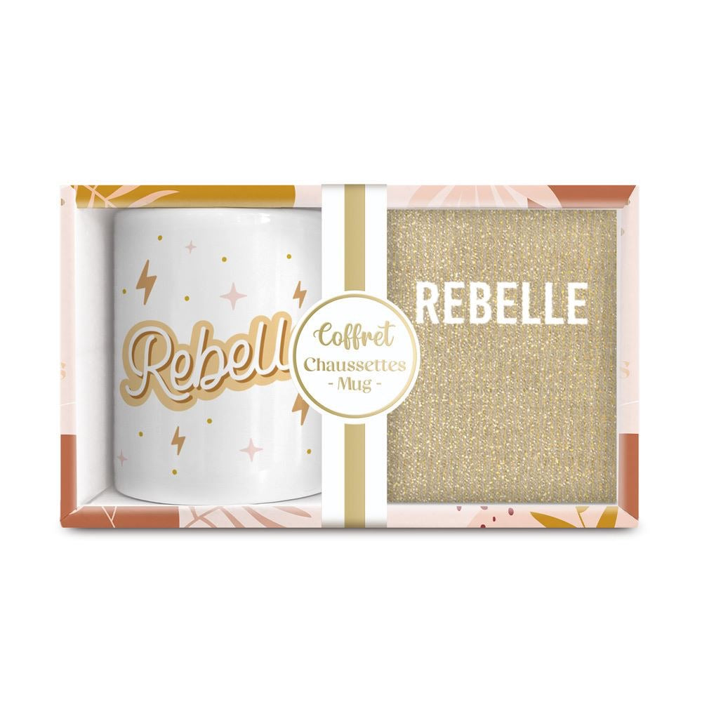 COFFRET MUG/CHAUSSETTES PAILLETTES "REBELLE"