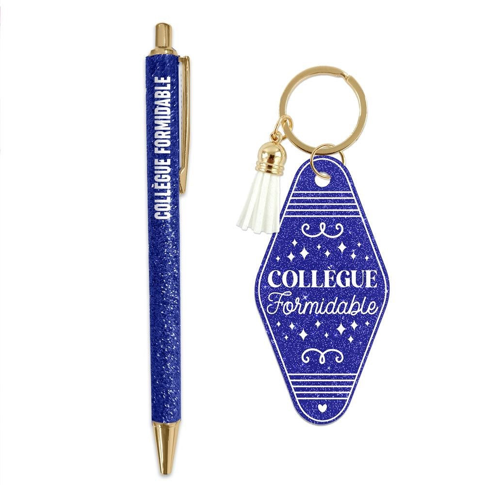 Coffret stylo et porte clés collègue paillette