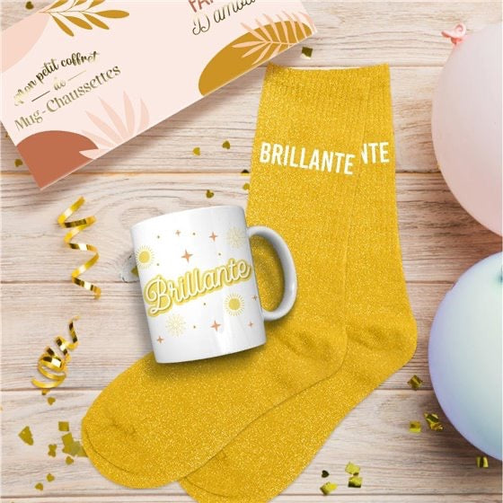 COFFRET MUG/CHAUSSETTES PAILLETTES "BRILLANTE"