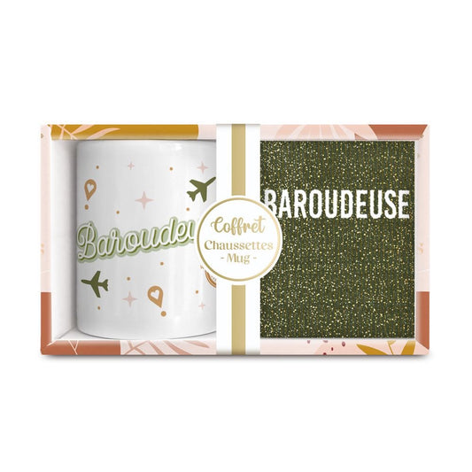 COFFRET MUG/CHAUSSETTES PAILLETTES "BAROUDEUSE"