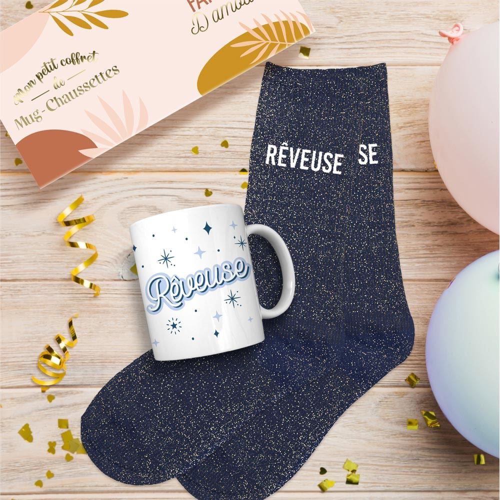 COFFRET MUG/CHAUSSETTES PAILLETTES "RÊVEUSE"