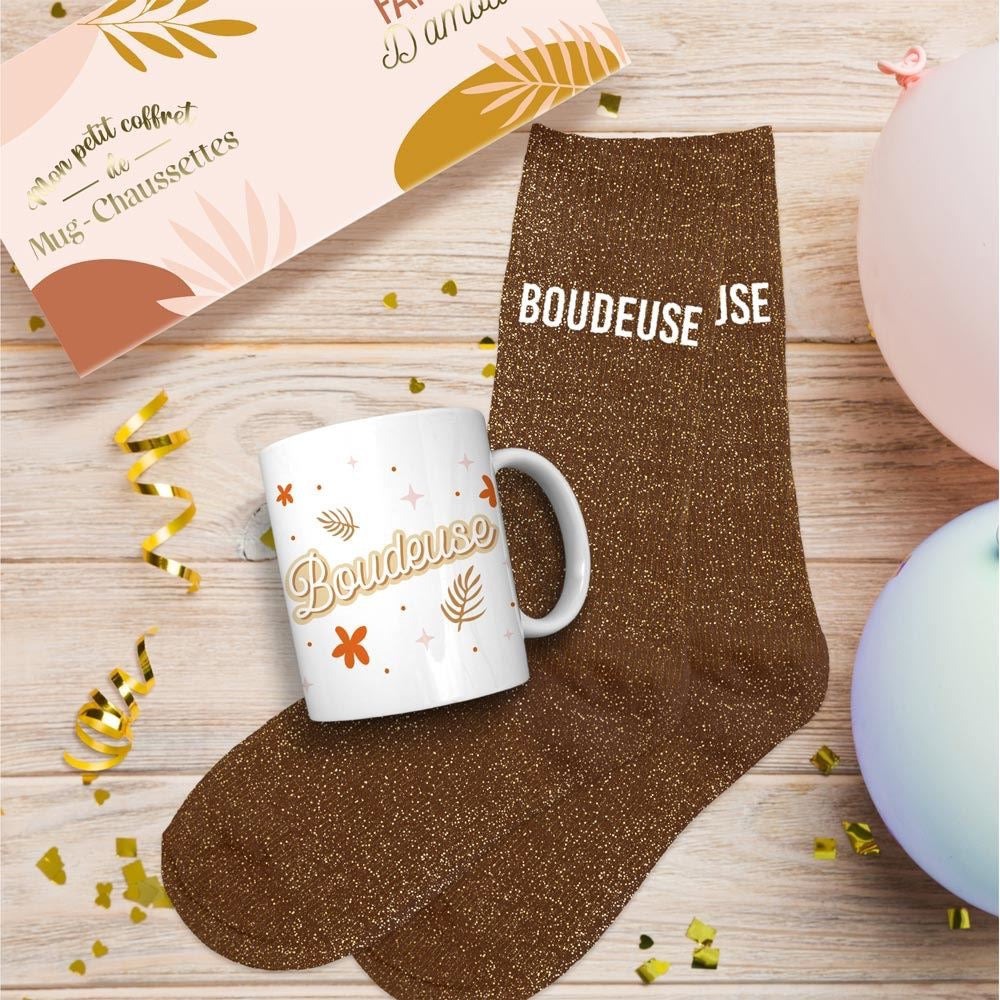 COFFRET MUG/CHAUSSETTES PAILLETTES "BOUDEUSE"