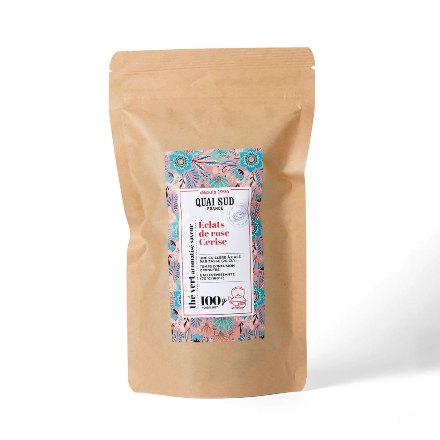 Sachet 100g Thé Vert Éclats De Rose Cerise