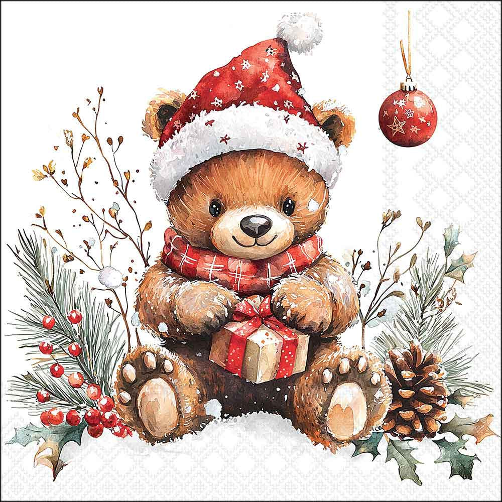 Serviettes Noël Teddy’s Gift 33 × 33 cm – paquet de 20