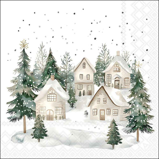 Serviettes maisons enneigées 33 × 33 cm – paquet de 20
