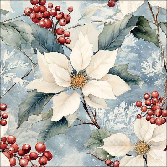 Serviettes poinsettia d’hiver 33 × 33 cm – paquet de 20