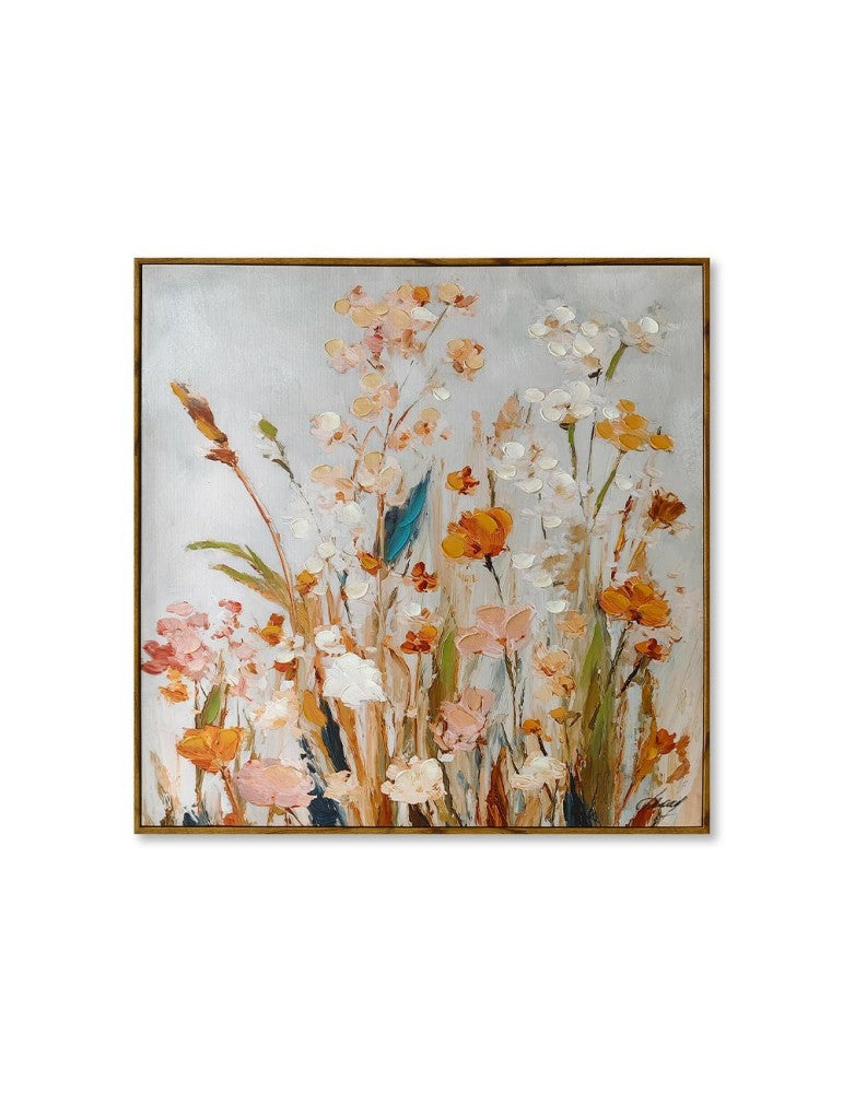 Toile encadrée fleurs pastel 60 × 60 cm