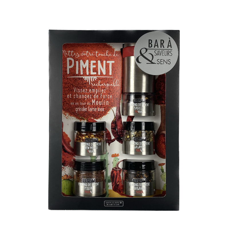Coffret Bar à Piments avec moulin – Savor & Sens