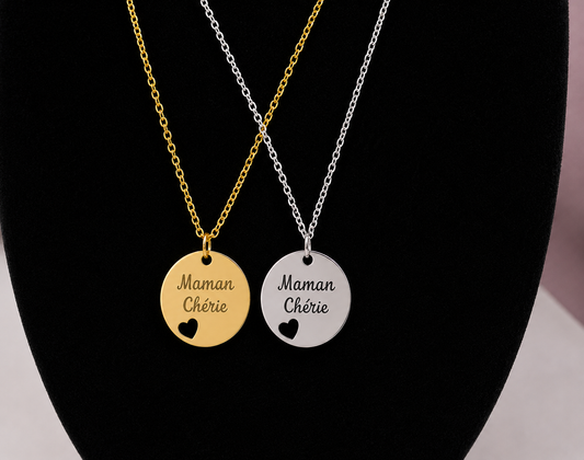 Collier médaille ronde "Maman Chérie"
