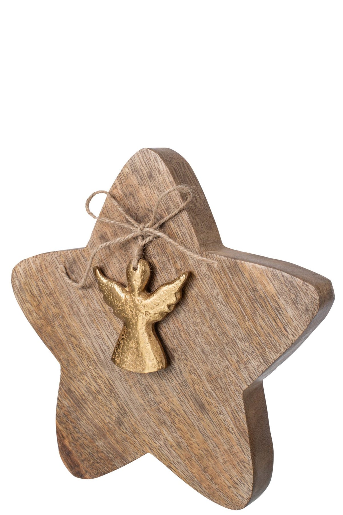 Étoile + ange bois de manguier naturel/doré l – J-line