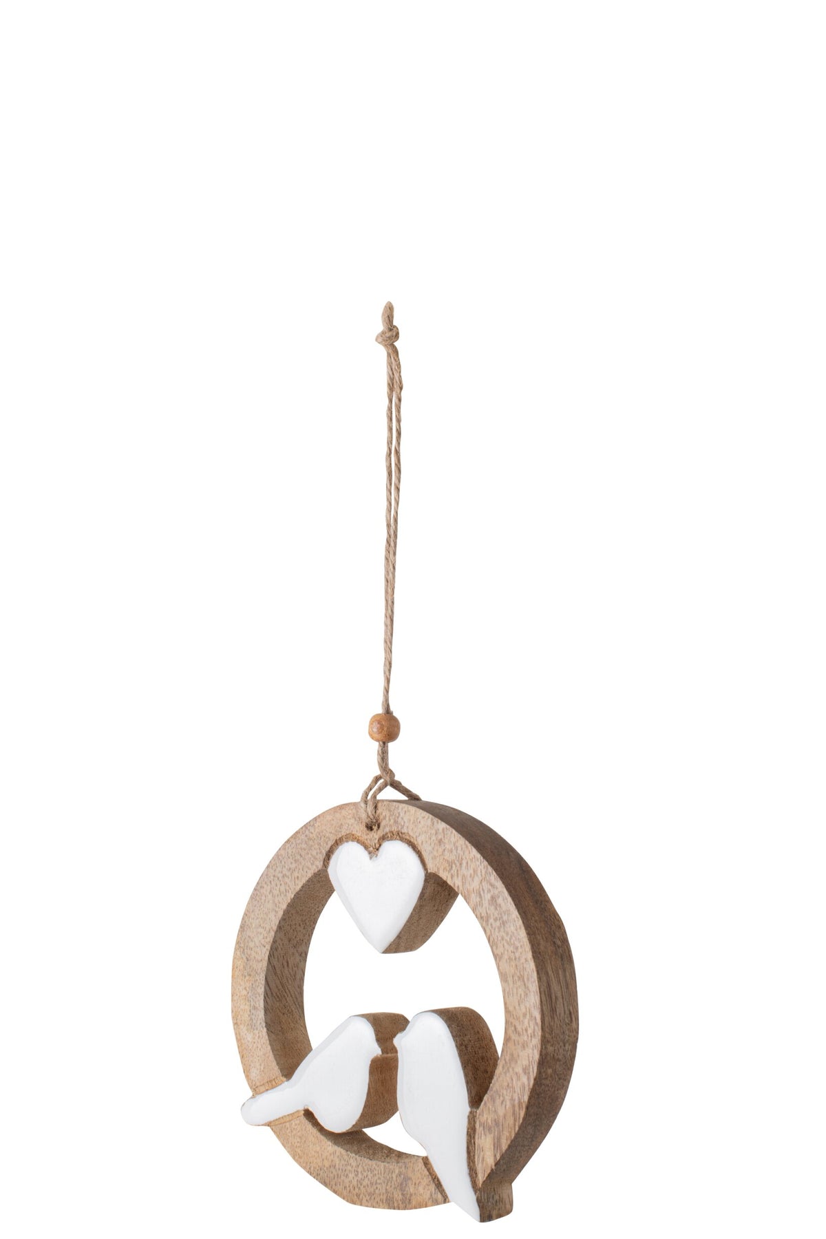 Suspension oiseaux + cœur bois de manguier naturel/blanc s – J-line