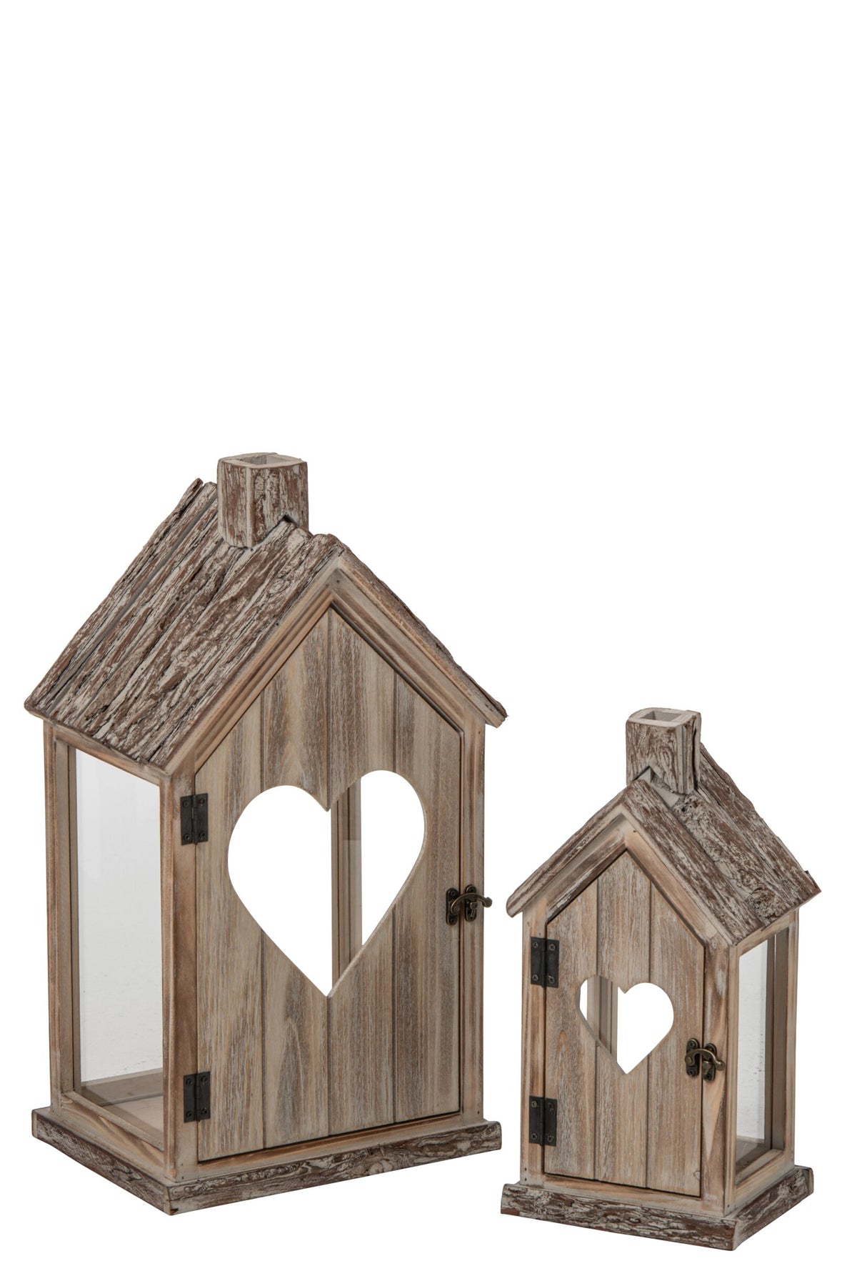 Set de 2 lanterne cœur bois de sapin beige – J-line