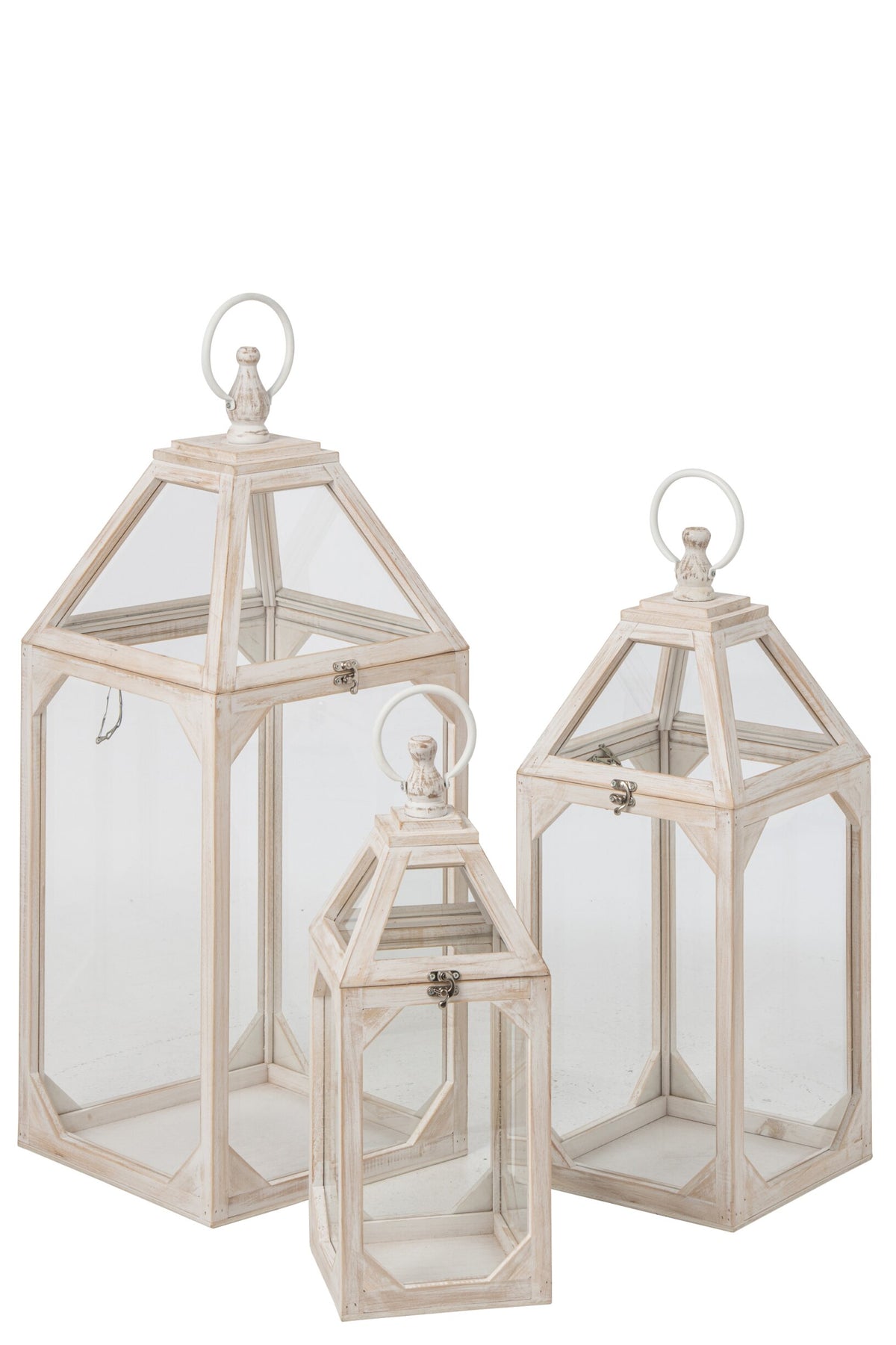 Set de 3 lanterne bois de sapin beige – J-line
