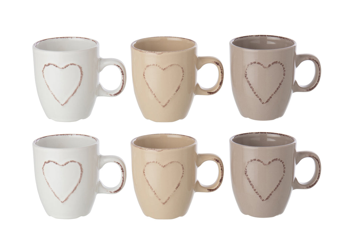 Boîte de 2 tasse cœur grès blanc/beige – J-line