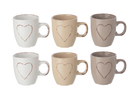 Boîte de 2 tasse cœur grès blanc/beige – J-line