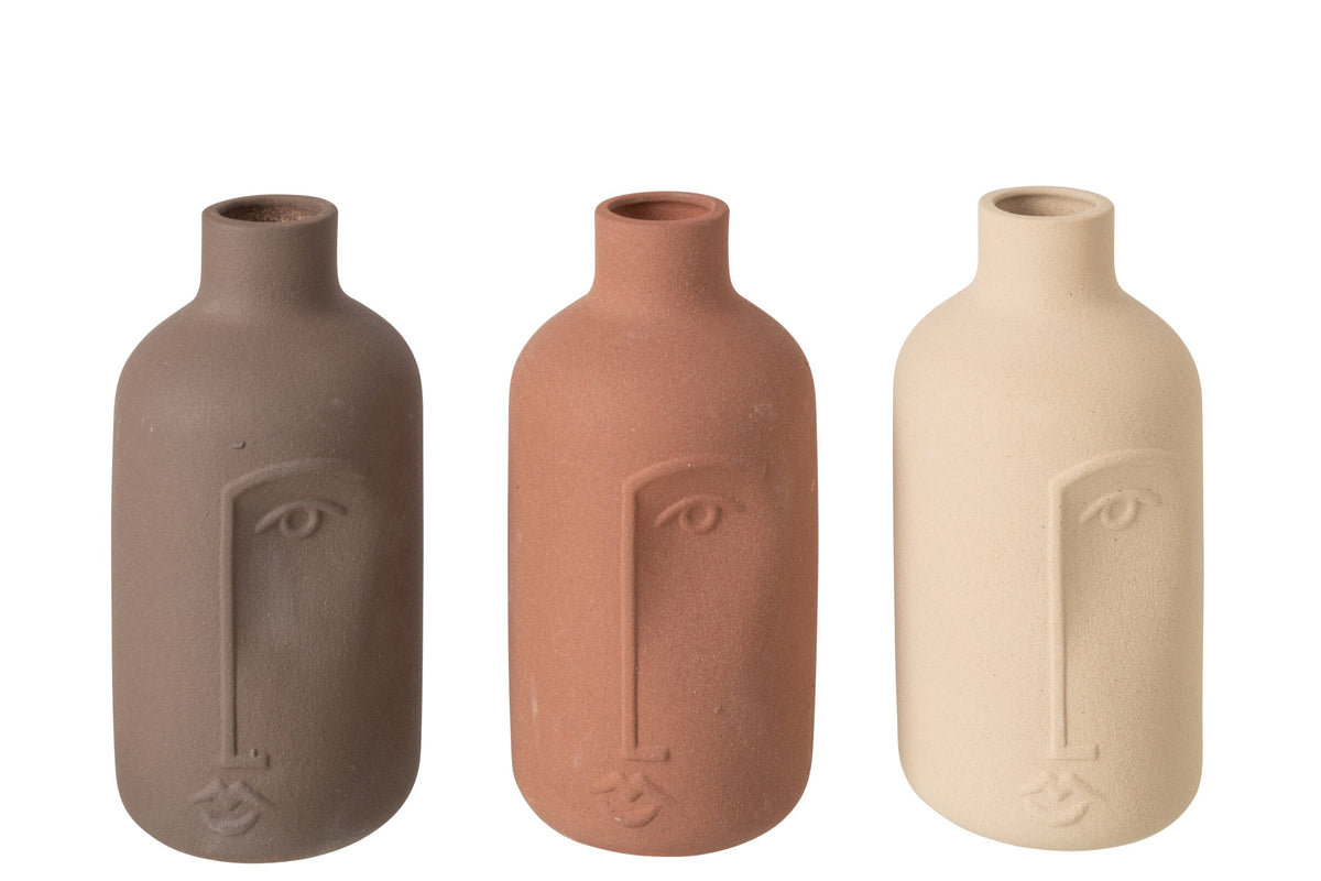Vase visage porcelaine écru/marron l – J-line