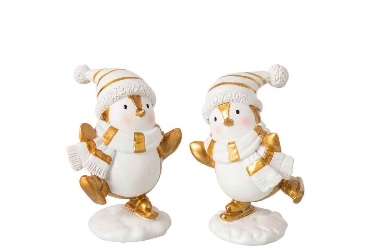 Pingouin foulard + chapeau polyrésine blanc/doré s – J-line