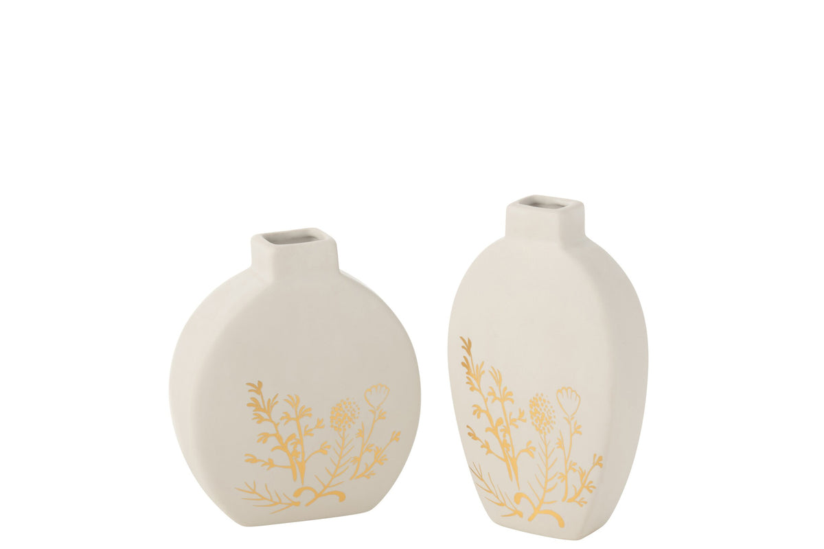 Vase fleur dessin porcelaine or/blanc s – J-line