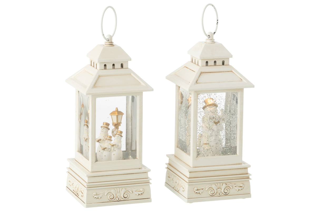 Boule de neige lanterne bonhomme de neige plastique blanc – J-line