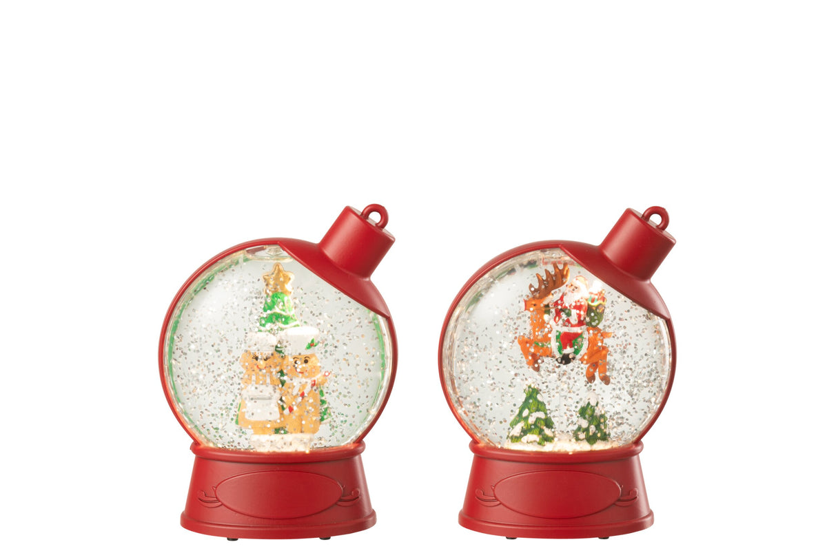 Suspension boule à neige bonhomme pain d'épice + père noël plastique rouge noël – J-line
